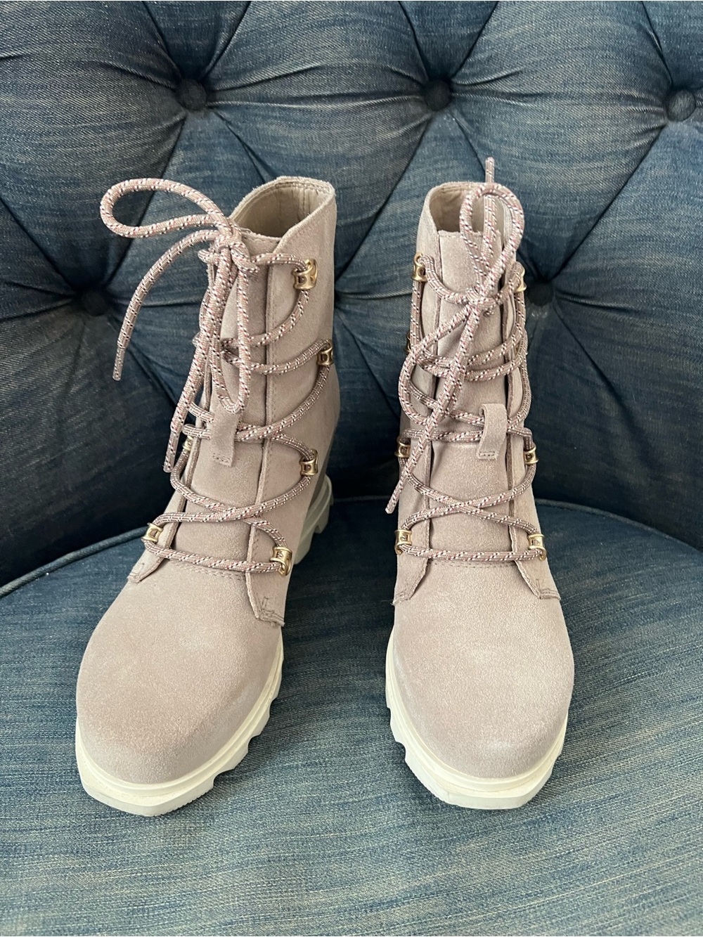 Sorel Lace-Up Suede Combat Boots - Light Mauve